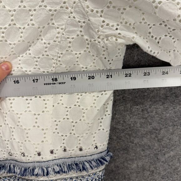 Chico's Jacket Women 3 White Striped Collared 3/4 Sleeve Open Front Cotton - Picture 5 of 8